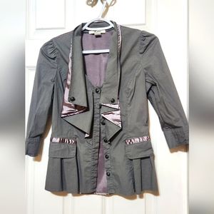 Cute womans button up army green and Satin top Sz S